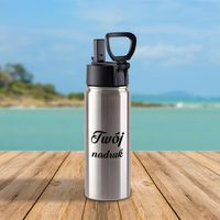 Srebrny metalowy bidon 550 ml składana rączka - z Twoim nadrukiem