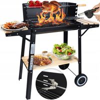 DUŻY GRILL WĘGLOWY OGRODOWY na KOŁACH 3 PÓŁKI CZARNY + GRATIS DMUCHAWA