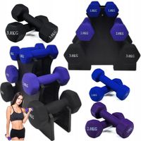 ZESTAW HANTLI 12KG neoprenowe HANTLE 1 / 2 / 3kg STOJAK HANTELKI fitness