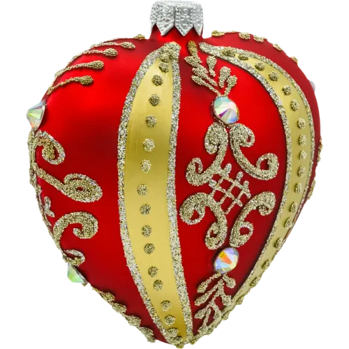 Bombka choinkowa szklanSerce ze złotymi zdobieniami i kryształami: czerwone na Arena.pl