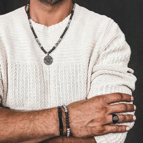 Bransoleta Manoki męska skóra Stal 316L 20cm na Arena.pl