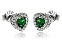 Delikatne rodowane srebrne kolczyki serca serduszka heart szmaragdowe cyrkonie srebro 925 K3190