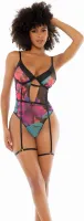 obsessive teddy s/m black dream flower print - body z motywem kwiatowym