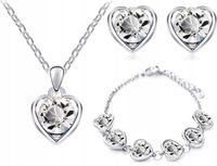 Srebrny komplet biżuterii srebrzone serduszka białe cyrkonie na prezent