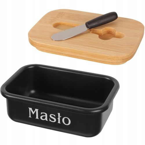 MASELNICZKA POJEMNIK NA MASŁO Z NOŻEM MASELNICA METALOWA CZARNA Z na Arena.pl