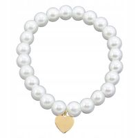 Bransoletka z białych sztucznych perełek zawieszka serduszko kolor złoty