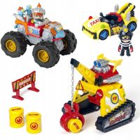 T-RACERS ZESTAW TURBO CRANE DŹWIG POJAZD KIEROWCA + AUTKO MEGA STRIKER 2W1