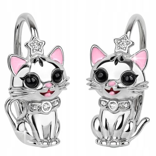 KOLCZYKI SREBRNE 925 DZIECI KOT KOTEK KOTKI ANGIELSKIE ZAPIĘCIE RODOWANE na Arena.pl