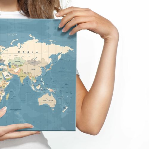 Obraz Na Płótnie Do Salonu Biura Mapa Świata Po Polsku 30cm x 20cm na Arena.pl