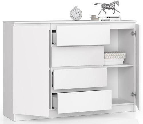 KOMODA K 140 cm 2 DRZWI 4 SZUFLADY BIAŁA na Arena.pl