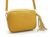 VERA PELLE torebka skórzana listonoszka z frędzelkiem V145 musztardowa