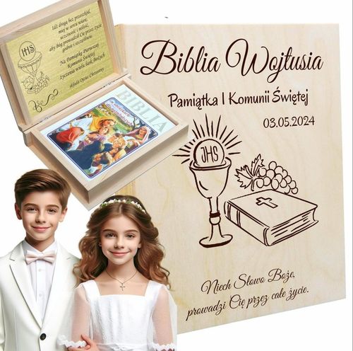 BIBLIA NA KOMUNIĘ PAMIĄTKA PIERWSZEKJ KOMUNII Z GRAWEREM PIĘKNY PREZENT na Arena.pl