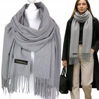 KASZMIROWY w dotyku SZAL CIEPŁY Z WEŁNĄ damski gładki szalik JESIENNY