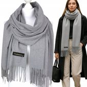 KASZMIROWY w dotyku SZAL CIEPŁY Z WEŁNĄ damski gładki szalik JESIENNY