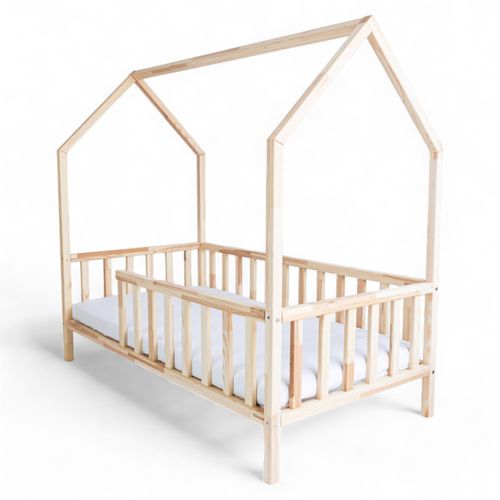 ŁÓŻKO DZIECIĘCE DOMEK AURORA 180x80 DREWNIANE BARIERKA + STELAŻ SOSNA na Arena.pl