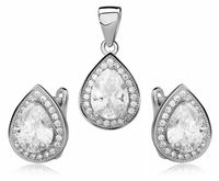 Elegancki rodowany srebrny komplet łezki białe cyrkonie srebro 925 Z0721K_W