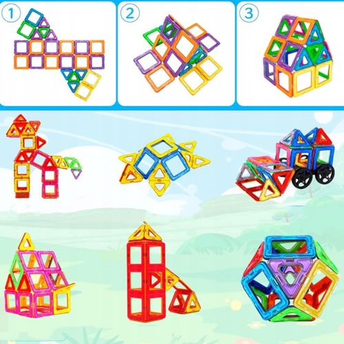 MAGNETYCZNE KLOCKI KONSTRUKCYJNE, ZESTAW 105 PŁYTEK MAGNETYCZNYCH, PREZENT na Arena.pl