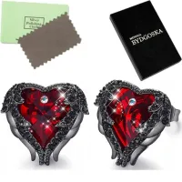 KOLCZYKI SREBRNE RODOWANE SERCE ANIOŁA WKRĘTKI, KOLCZYKI SREBRO PRÓBA 925