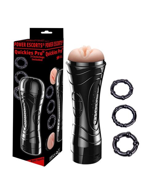 Quickes Pro - Vibrating Masturbator + 3 Pack Cockring zdjęcie 1