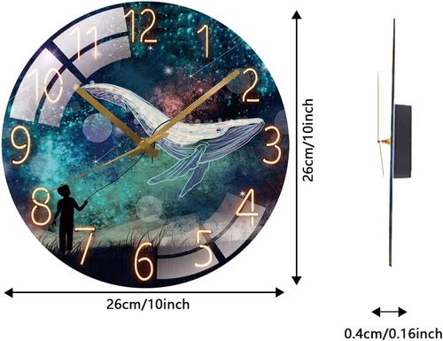 Zegar ścienny szkło hartowane cichy 26cm wieloryb na Arena.pl