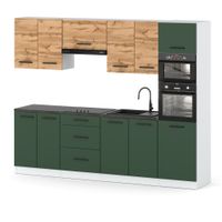 Kuchnia Pojemna Słupek Modułowa Z Blatem 2.6m Biały Wotan Butelkowa Zieleń