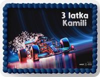 PROSTOKĄTNY OPŁATEK NA TORT A4 20x29CM - F1 FORMUŁA 1 + IMIĘ