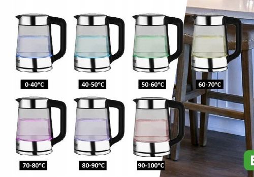 CZAJNIK ELEKTRYCZNY SZKLANY 1,7L 2200W REGULACJA TEMPERATURY LED LCD na Arena.pl