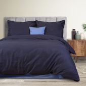 Pościel Bawełniana 220X200 Satyna Pasy Navy Blue