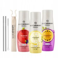 ZESTAW Syrop koncentrat do wody SodaStream bez cukru 3x440ml słomki