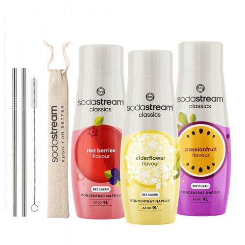 ZESTAW Syrop koncentrat do wody SodaStream bez cukru 3x440ml słomki na Arena.pl