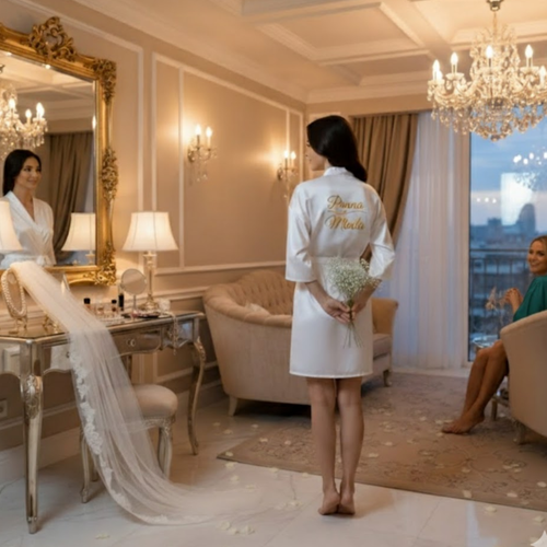 Zestaw szlafroków panna młoda i świadkowa biały zielony rozmiar M na Arena.pl