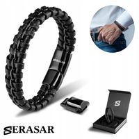 SERASAR, Skórzana Bransoletka dla Mężczyzn [Joy] - Czarny, 20cm