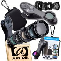 5x Obiektyw do Telefonu APEXEL CPL + Makro +Szerokokątny +Fisheye +Teleskop