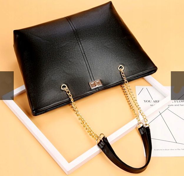 Czarna Damska Skórzana Pojemna Torba A4 Torebka zdjęcie 12