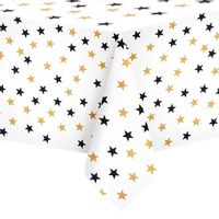 Obrus foliowy biały w gwiazdki czarno-złote, 137x274 cm