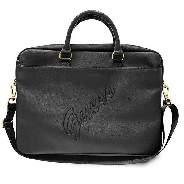 Torba Guess Saffiano Script na laptopa 16" - czarna zdjęcie 1