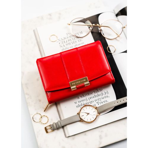 czerwony, poziomy portfel damski wykonany ze skóry ekologicznej - peterson na Arena.pl