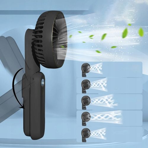 WENTYLATOR RĘCZNY MINI SKŁADANY 5 PRĘDKOŚCI NAWIEWU I 180° PRZENOŚNY CZARNY na Arena.pl