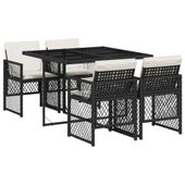 5-cz. zestaw mebli ogrodowych z poduszkami, czarny, polirattan