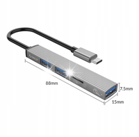 Hub USB-C + czytnik kart Orico AH-12F-GY-BP 3xUSB-A 3.1 Gen1 5Gbps
