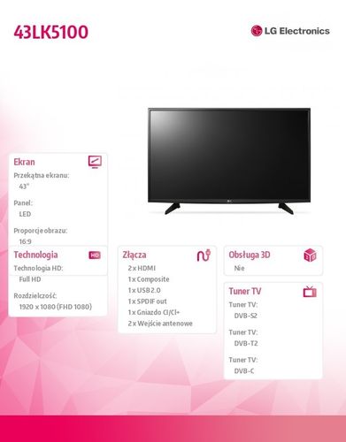 LG Electronics Telewizor Full HD 43LK5100 na Arena.pl