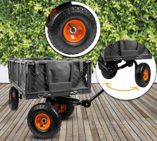 WÓZEK OGRODOWY TRANSPORTOWY PRZYCZEPKA TACZKA KOŁA PLANDEKA DO 400KG 100L na Arena.pl