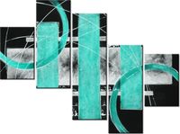 100 75CM OBRAZ 5 ELEM TURKUSOWA ABSTRAKCJA ŚCIENNY