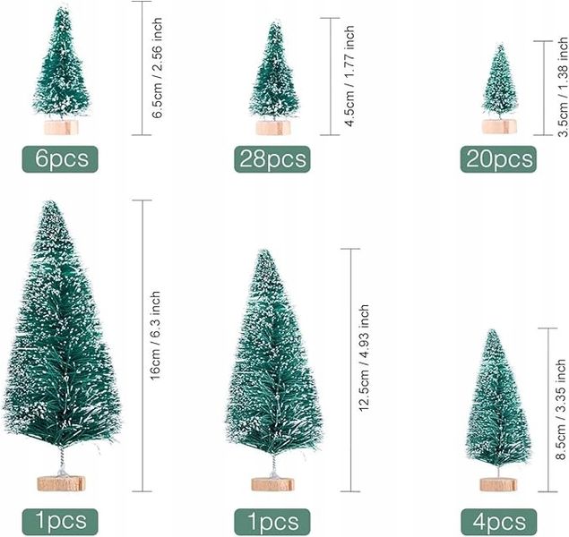 CHOINKI DO STROIKÓW WIELKI ZESTAW MINI CHOINEK NA STÓŁ 60 SZTUK zdjęcie 8