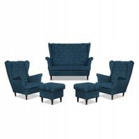 Zestaw wypoczynkowy Carol sofa fotele pufy paski Family Meble granatowy