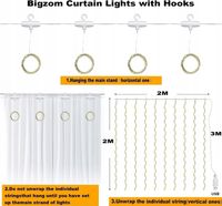 KURTYNA ŚWIETLNA LED NA OKNO FIRANKĘ ZASŁONĘ GIRLANDA LAMPKI światło ciepłe