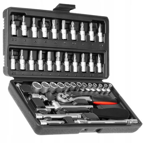 ZESTAW KLUCZY NASADOWYCH NARZĘDZIE NASADOWE GRZECHOTKA NASADKI 46 EL BITY na Arena.pl