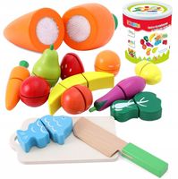 DUŻY ZESTAW DREWNIANE OWOCE I WARZYWA DO KROJENIA