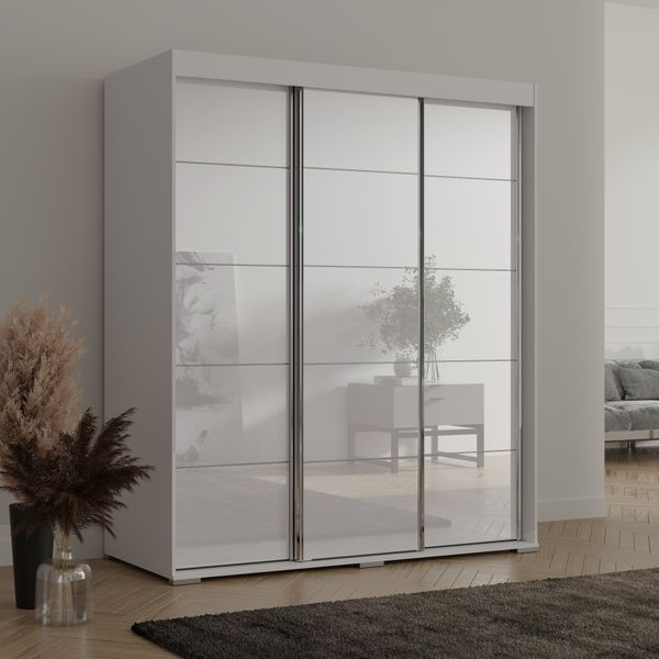 Szafa przesuwna Como 3D 180 Biała (lacobel) zdjęcie 3