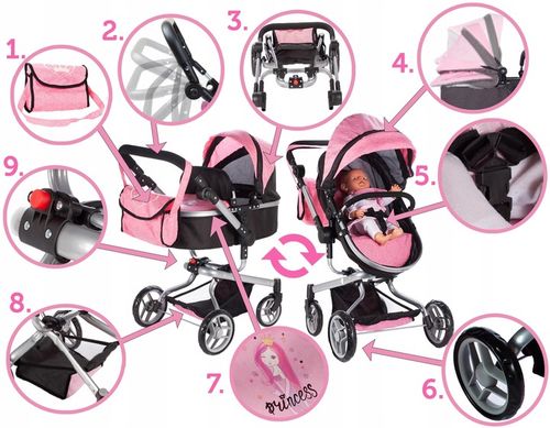 WÓZEK DLA LALEK GŁĘBOKI SPACERÓWKA TORBA GONDOLA SKŁADANY REGULACJA RĄCZKI na Arena.pl